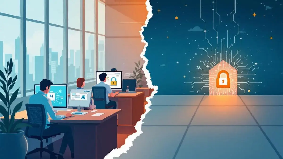 Modern office ai computers workers uk security gap illustration