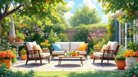 Vibrant summer garden uk outdoor furniture cushions lanterns patio