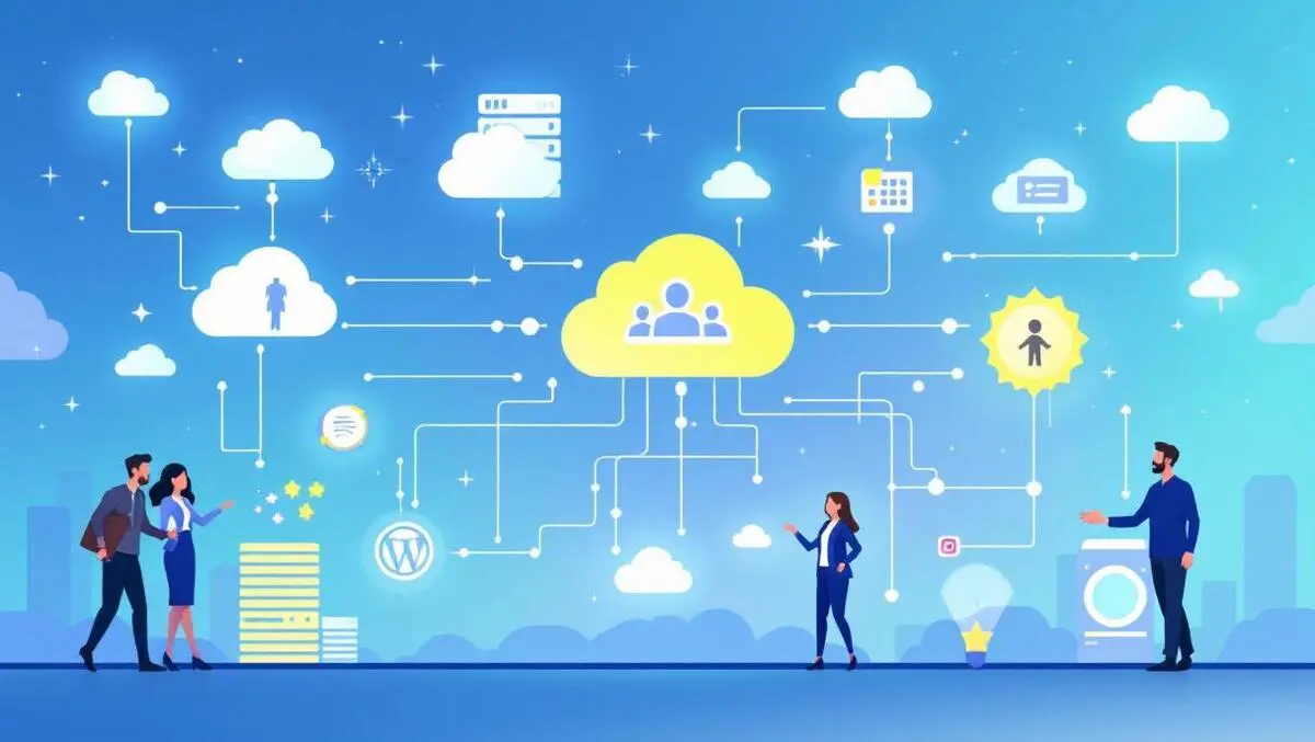 Modern vector illustration cloud icons data centers servers collaboration