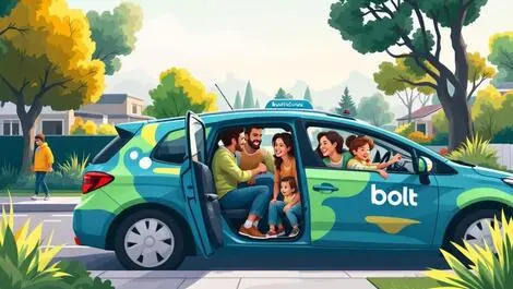 Smiling family entering bolt rideshare car suburban new zealand togetherness