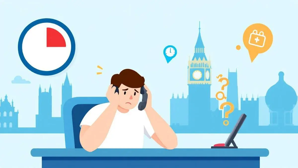 Stressed person waiting on phone near clock uk healthcare government