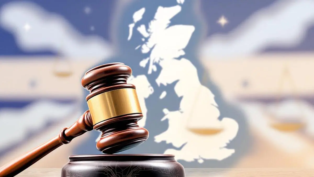 Traditional judges gavel scales of justice uk map ai legal approach