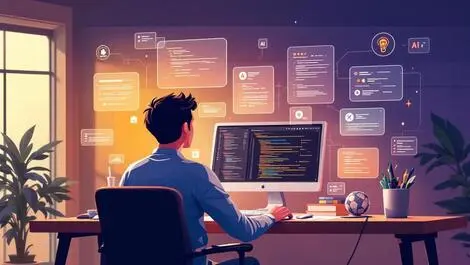 Digital illustration software developer multiple floating code ai panels