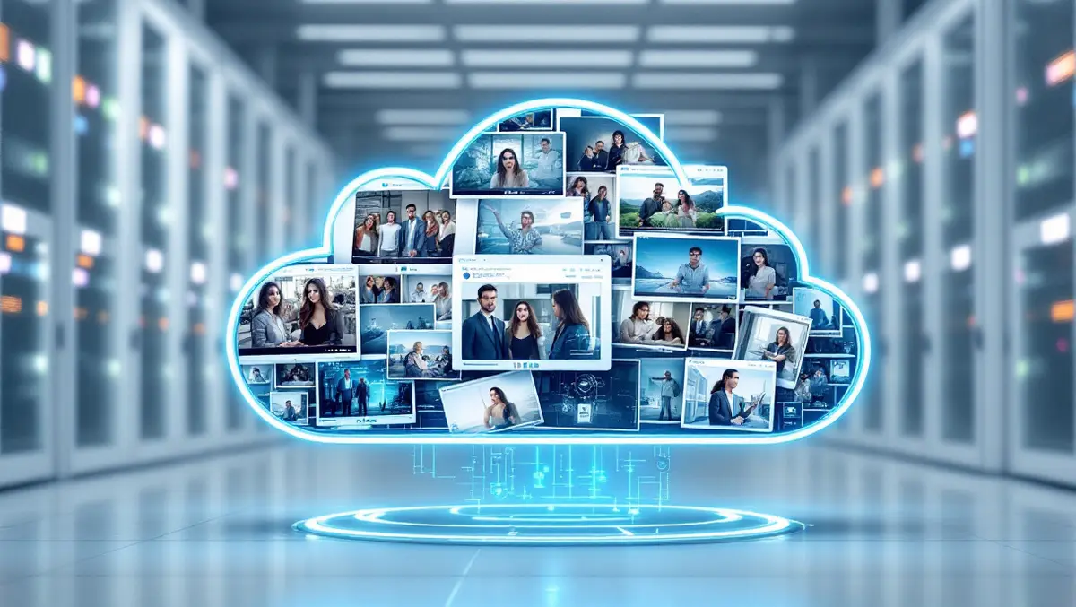 Realistic cloud shaped server digital photos videos ai facial recognition processing data center