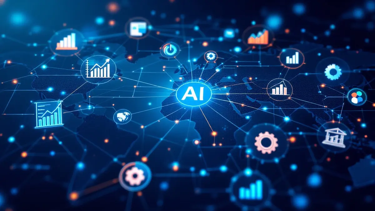 Digital process flow ai network lines business icons global transformation