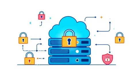 Secure data storage protection hard drives cloud icons digital locks shields