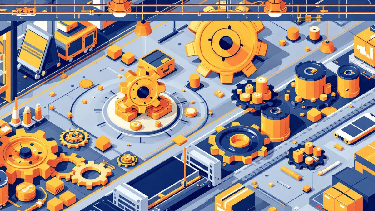 Interconnected gears conveyor belts automated retail manufacturing operations