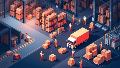 Australian warehouse workers mobile devices shelves goods truck loading