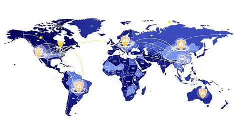 Secure global network illustration taiwan thailand india quantum security