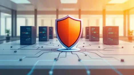 British corporate office shield protecting network of computers servers digital defense