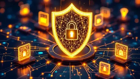 Digital shield glowing network patterns ai endpoint security protection