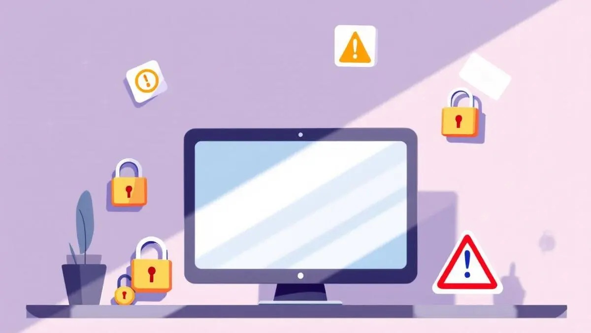 Computer screen padlocks warning signs shadows online risks privacy home