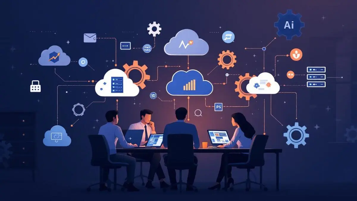 Workflow automation cloud servers gears application icons it collaboration