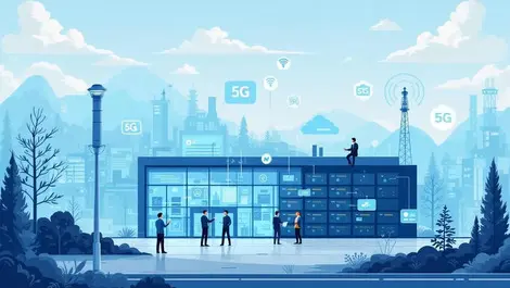 Modern data center servers cloud connections engineers collaborating 5g scandinavian research facility