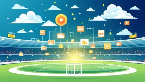 Sports stadium illustration cloud storage ai media management icons