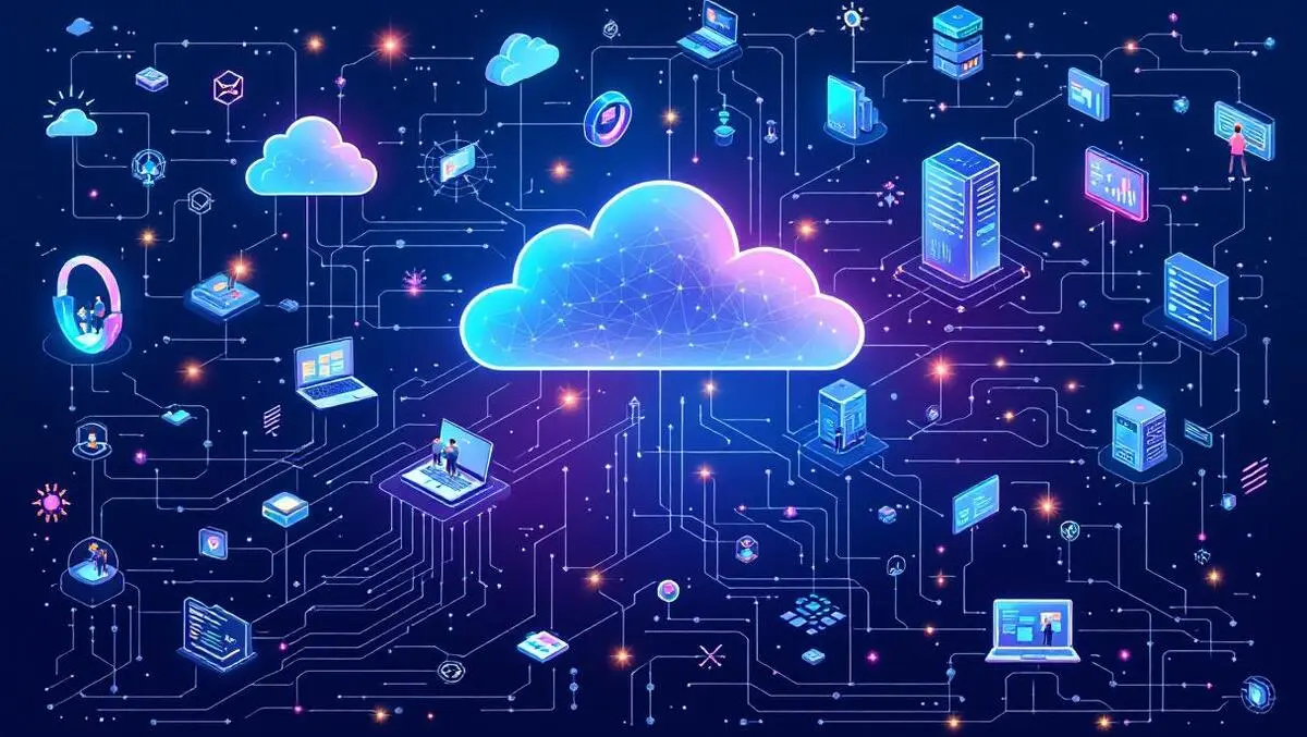 Interconnected digital nodes data streams cloud servers business collaboration