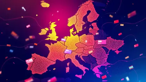 Europe map digital payment cards secure electronic transactions illustration