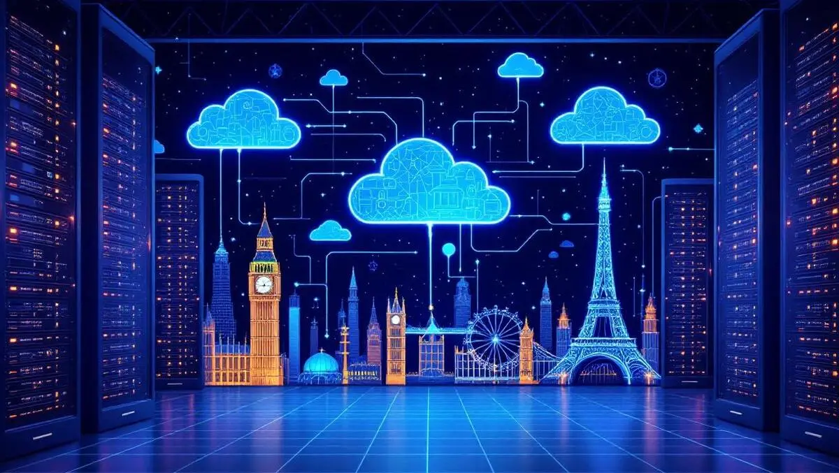 Modern it department servers cloud icons london landmarks cloud ai uk