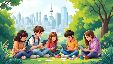 New zealand youth families engaging with technology outdoors auckland park