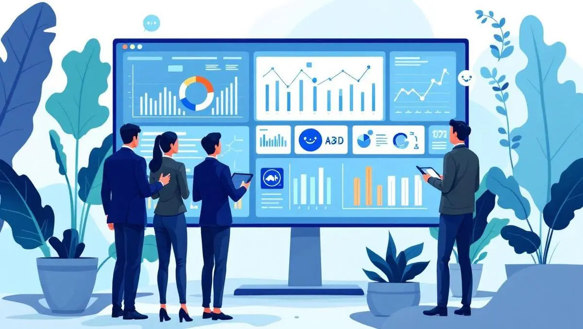 Business professionals analyzing data with ai assistant on digital dashboard