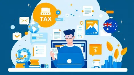 Australian businessperson analyzing digital invoices tax data management trade