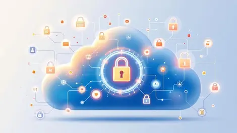 Realistic cloud data nodes secure digital locks ai icons trusted integration