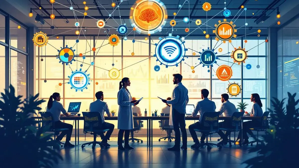 Researchers modern workspace digital data visualizations ai collaboration academic research