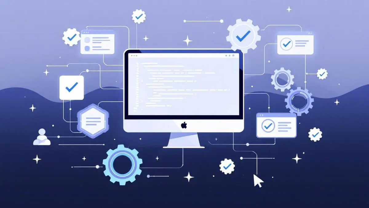 Computer screen code testing checkmarks digital gears software quality assurance development