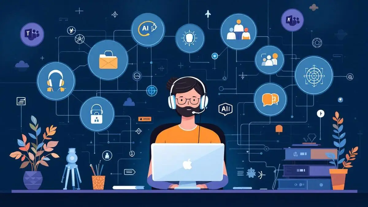 Customer service agent computer workflow automation ai icons office environment