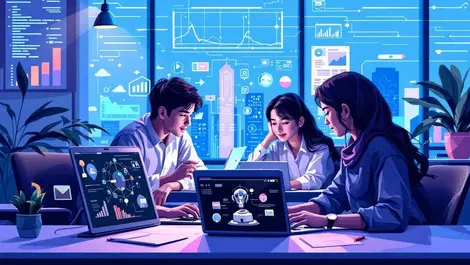 Indonesian university students collaborating in modern classroom with ai