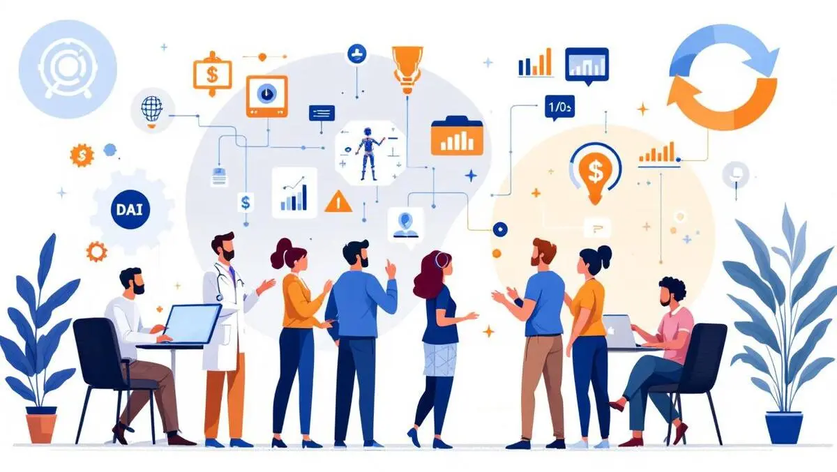 Professionals tech finance healthcare collaborating data quality ethics ai