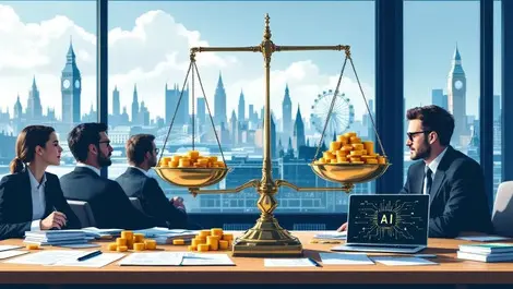 Uk boardroom london skyline legal documents ai fines regulation