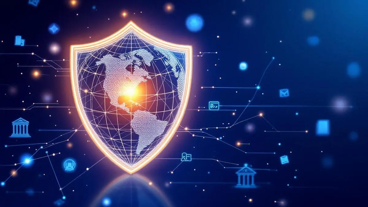 Glowing data shield protecting global kyc aml finance icons