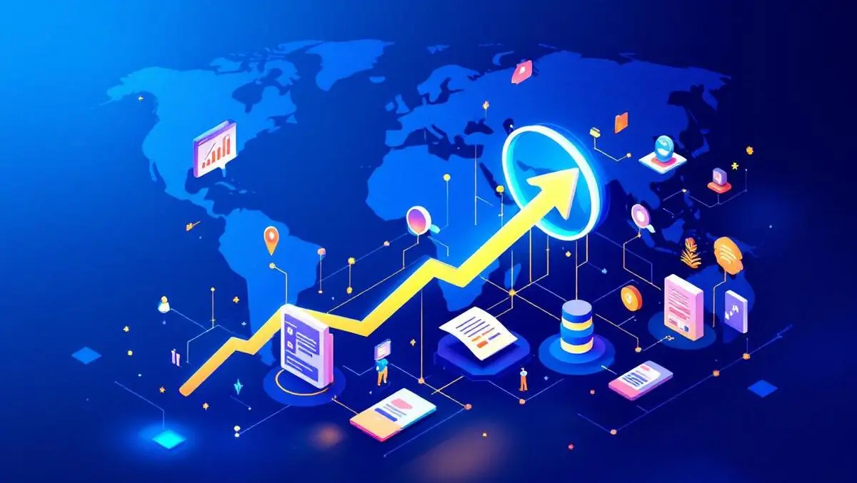 Ai search growth magnifying glass over global data nodes map