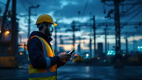 Uk utility worker safety gear monitoring security cameras dusk