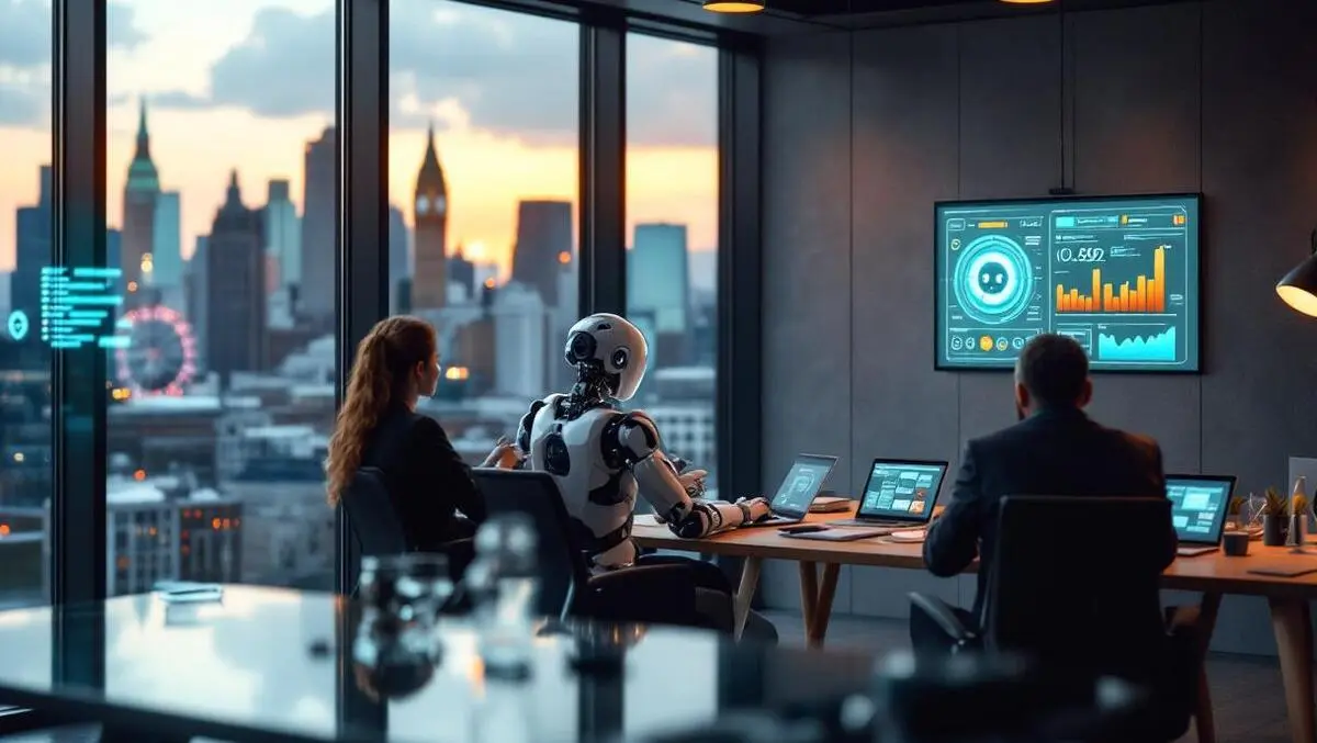 Modern london office meeting ai collaboration robot dashboard view