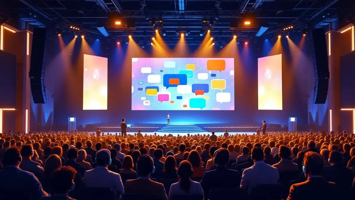 2026 us trade show hall ai translation headsets stage screen