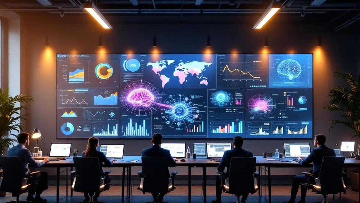 European corporate control room ai analytics dashboards maps