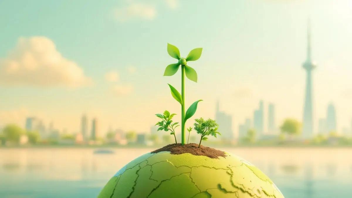 Green pinwheel globe london skyline climate tech biodiversity