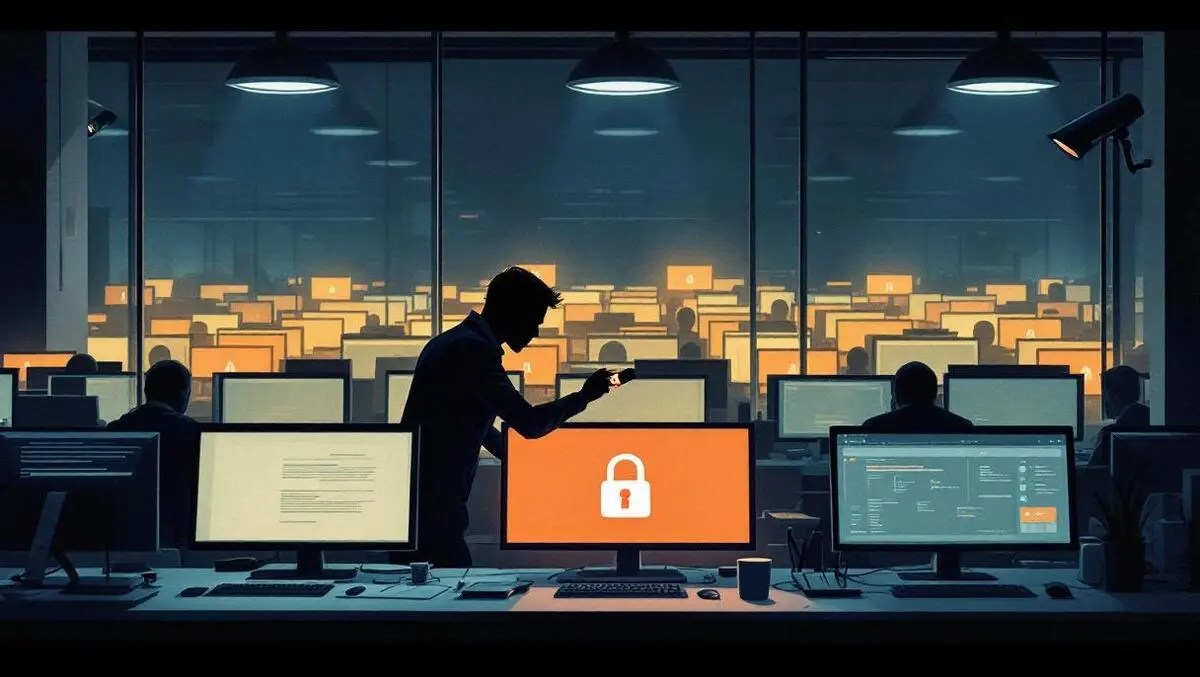 Dim uk office night red lock screens shadowy usb insider theft