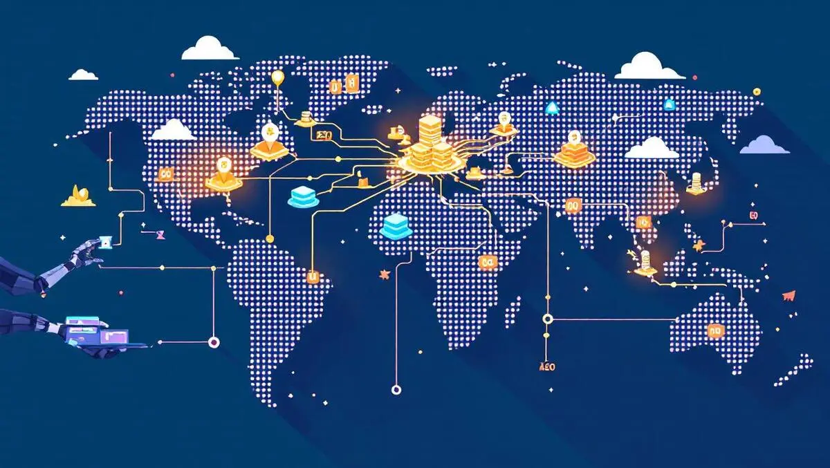 Global wealth network servers robotic data streams across continents