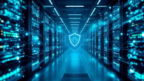 Ai shielded corporate data center with secure servers and streams