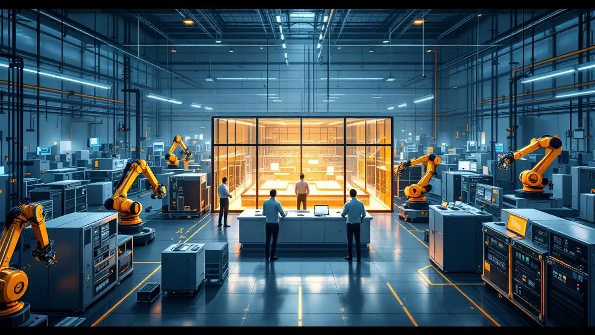 German factory iot robots control room 5g edge servers scene
