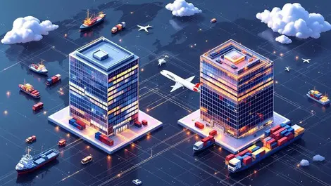 Global logistics software acquisition isometric office network