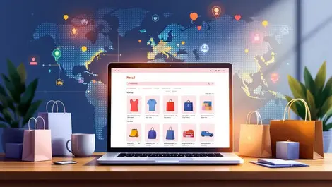 Ai ecommerce laptop on desk global growth emea shopping bags