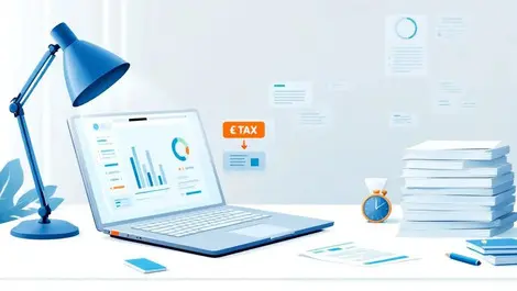 Uk accountant desk digital bookkeeping receipts automation scene