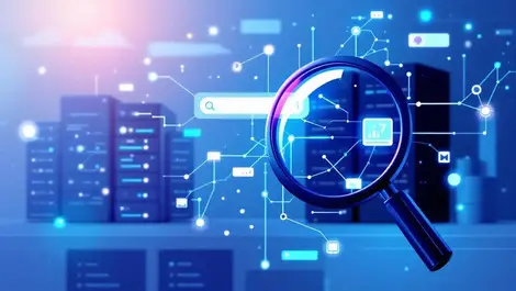 Ai search vector dashboard illustration magnifier nodes blue